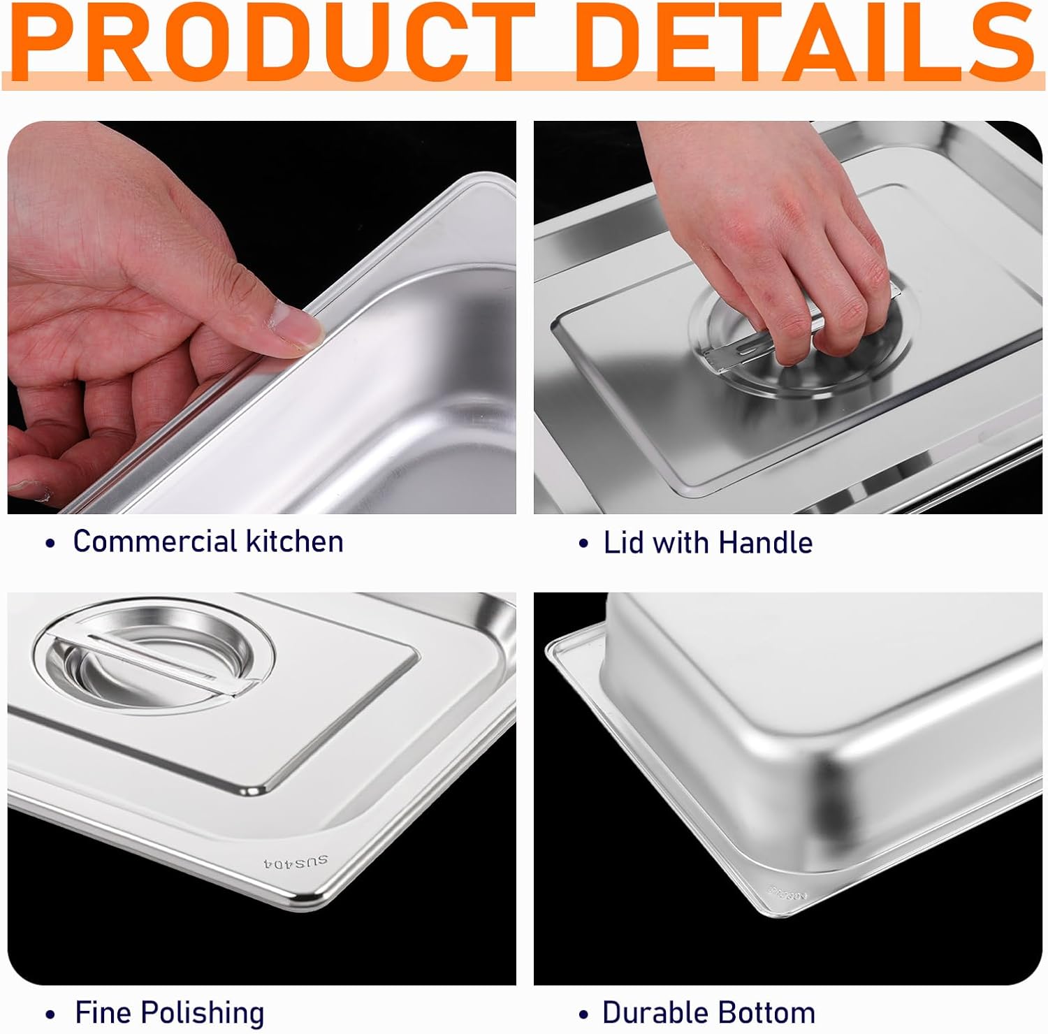 4 Pack Hotel Pans with Lids, 1/2 Size Anti-Jam Steam Pan, 2.5 Inch Deep Stainless Steel Steam Table Pans, Commercial Table Catering Storage Food Pan for Party, Hotel, Restaurant, Cafeterias, Buffet - Image 3