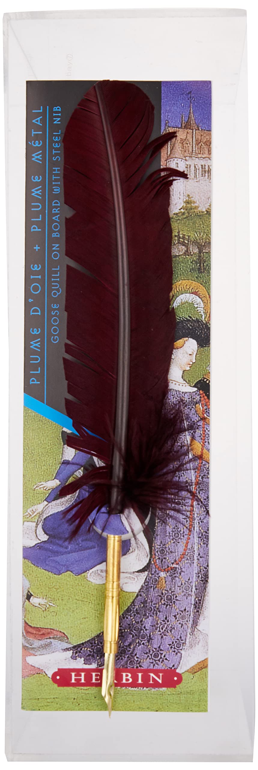 Jacques Herbin 23226ST - One 21 cm quill pen with tip and steel nib, Bordeaux