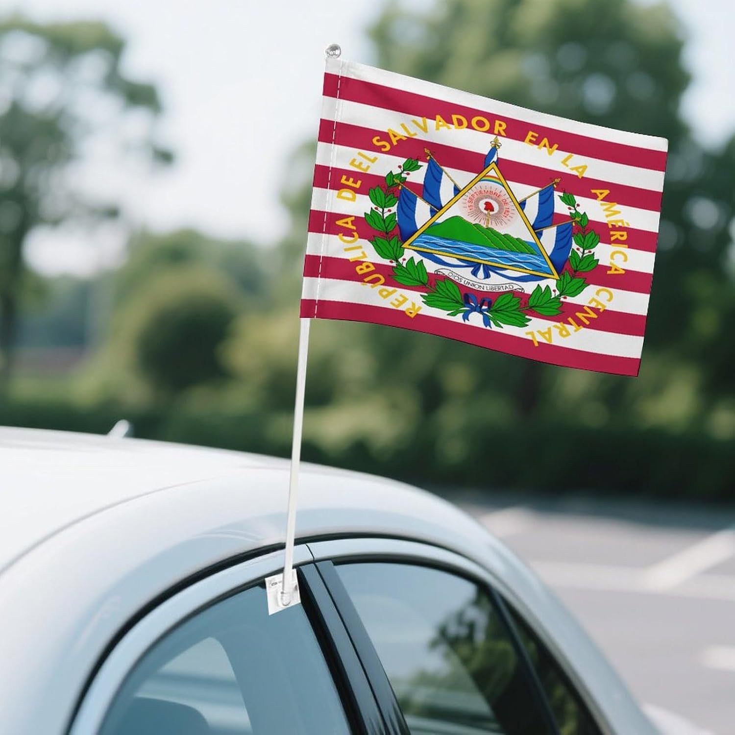 El Sal-vador Flag & U.S. Car Flag Polyester Clip Flags Mini Handheld Banners for Auto Outside Travel Decor image 4