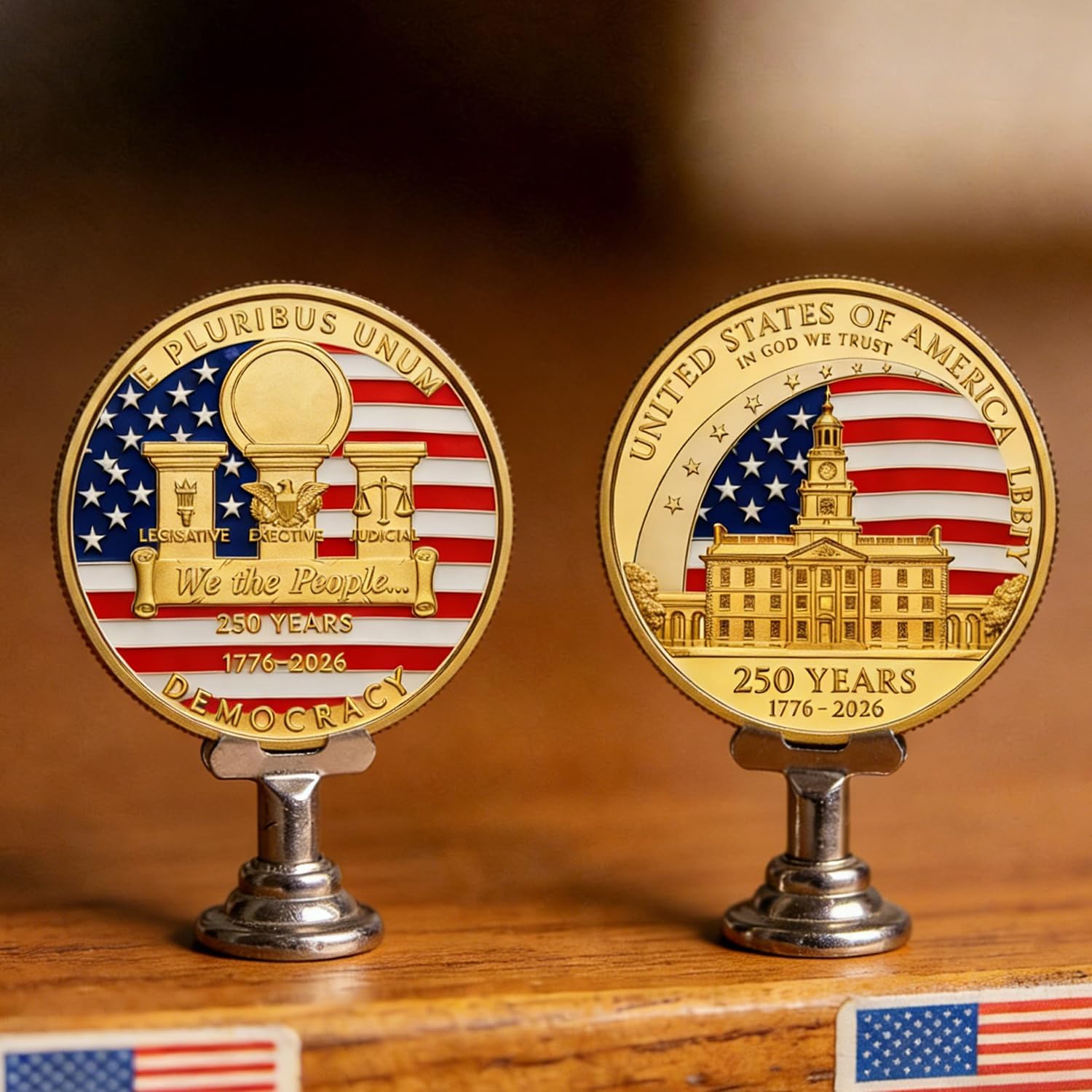 250th Commemorative Coin,2 Inch USA Anniversary Coins,Golden American Challenge Coin,America 250 Years Merchandise for Celebration & Gifts