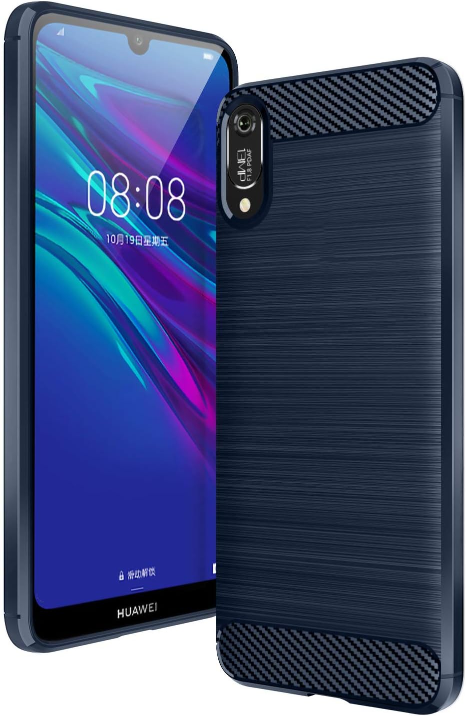 AIFIVE Huawei Y6 2019 Case, Shock Absorption Cover Soft TPU Anti Scratch Carbon Fiber Case for Huawei Y6 2019 (Blue)