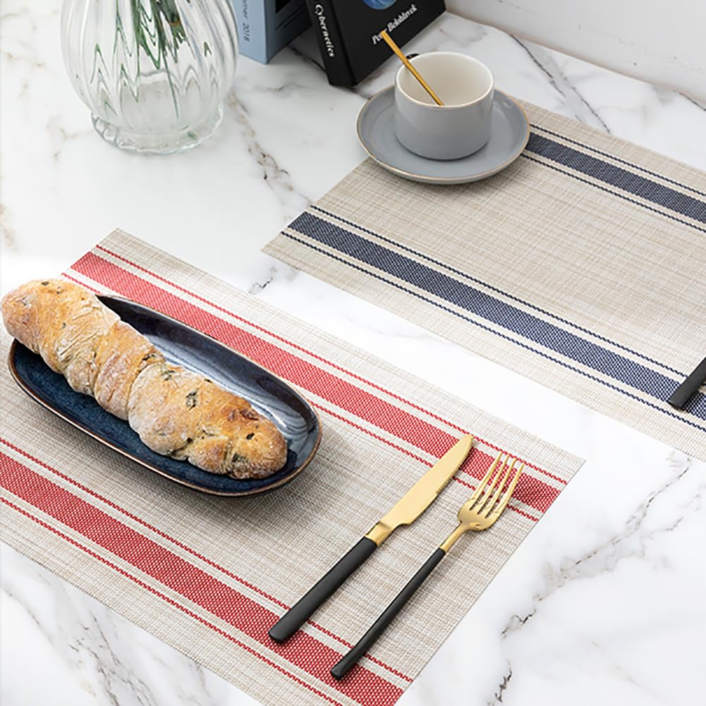 Rustic Farmhouse Striped PVC Placemats Set - Taques De Table Rectangulaire Étanche 45x30cm (17,7x11,8 Pouces) pour La Décoration De La Cuisine De Cuisine,Bleu,10pcs