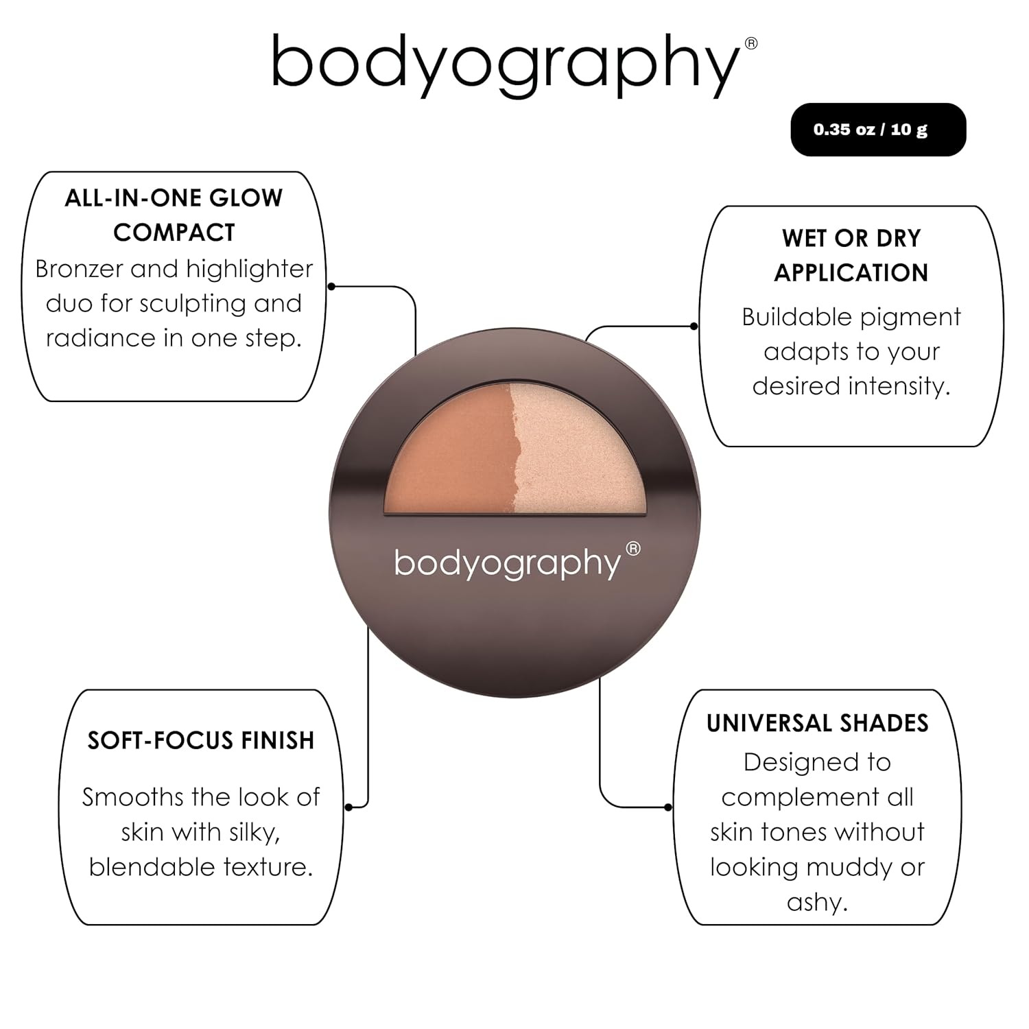 Bodyography Sunsculpt Bronzer & Highlighter Duo | Matte Bronzer & Golden Highlighter Compact | Silky, Buildable, Non-Comedogenic Powder for All Skin Tones | Natural Radiance & Sculpted Glow