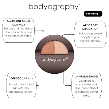 Bodyography Sunsculpt Bronzer & Highlighter Duo | Matte Bronzer & Golden Highlighter Compact | Silky, Buildable, Non-Comedogenic Powder for All Skin Tones | Natural Radiance & Sculpted Glow