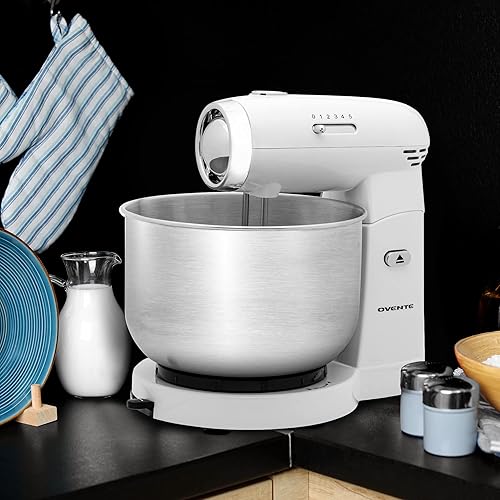 Miniatura 4 de Ovente Batidora eléctrica de soporte de cocina con cuenco de mezcla de acero inoxidable extraíble de 3.5 cuartos de galón, control de 5 velocidades,