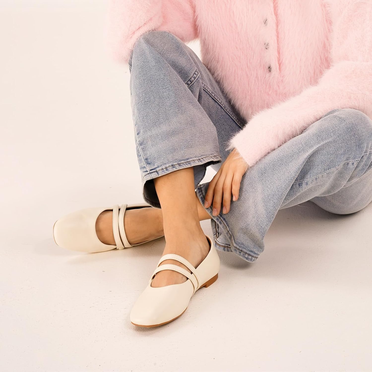 C.Paravano Genuine Leather Women's Flats | Mary Jane Flats | Square Toe Shoes | Dress Shoes with Straps