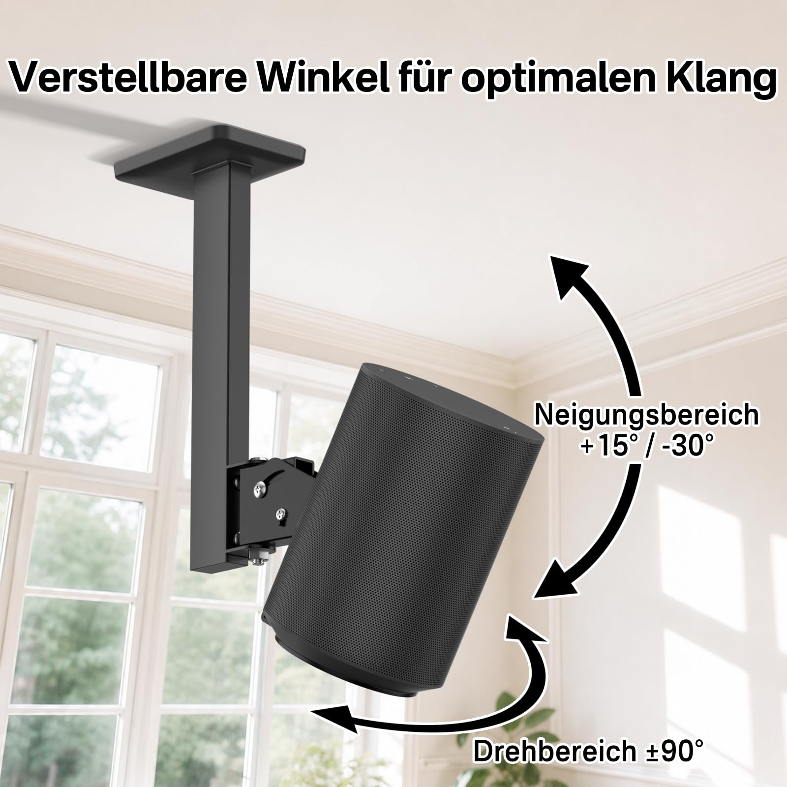 Supporto da soffitto per altoparlanti Sonos Era 100 / Era 100 SL - Inclinazione regolabile +15°/-30° e orientabile ±90° per Sonos Era 100 Staffa di supporto da soffitto per un suono migliorato