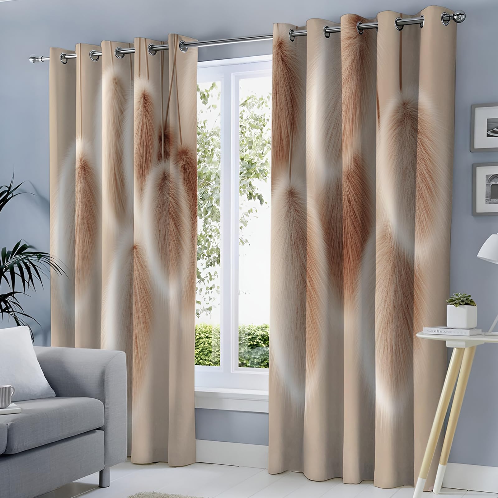 Beige Muro Di Coda Di Coniglio Tenda Oscurante Con Occhielli Arte Della Trama Poliestere Riduzione Rumore Insonorizzata Tendaggi Per Soggiorno Camera Da Letto Cucina 140x175cm(Larghezza x Altezza)