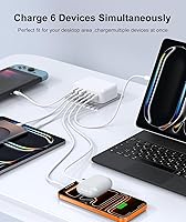 Vista 5 de GaN - Bloque de cargador rápido, 6 puertos USB C, estación de carga, cubo, 100 W, multipuerto tipo C, cargador de pared, enchufe con PD 3.0+QC