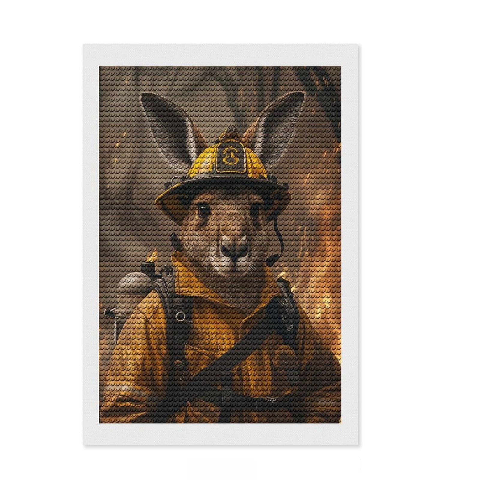 Junmoney Kangaroo Firefighter Diamond Style Art Kit 8"x12", Festive Home Decor, Stress Relief Craft, for Teens, Decor Project