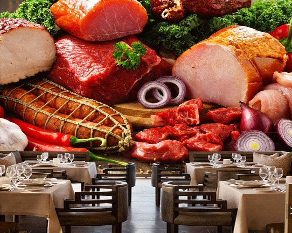 Carta Da Parati Murale Carne Prosciutto Salsiccia Cibo Carta Da Parati Per Camerette Per Bambini Carta Da Parati Fotografica 3D Autoadesiva Per Bambini Camera Da Letto Soggiorno De 200 x 150 cm (LxA)