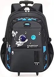 Mochila rodinhas carrinho Escolar Infantil Imperme?vel com M?ltiplos Compartimentos, Faixas Refletivas, para 6-13 Anos (PRETO)