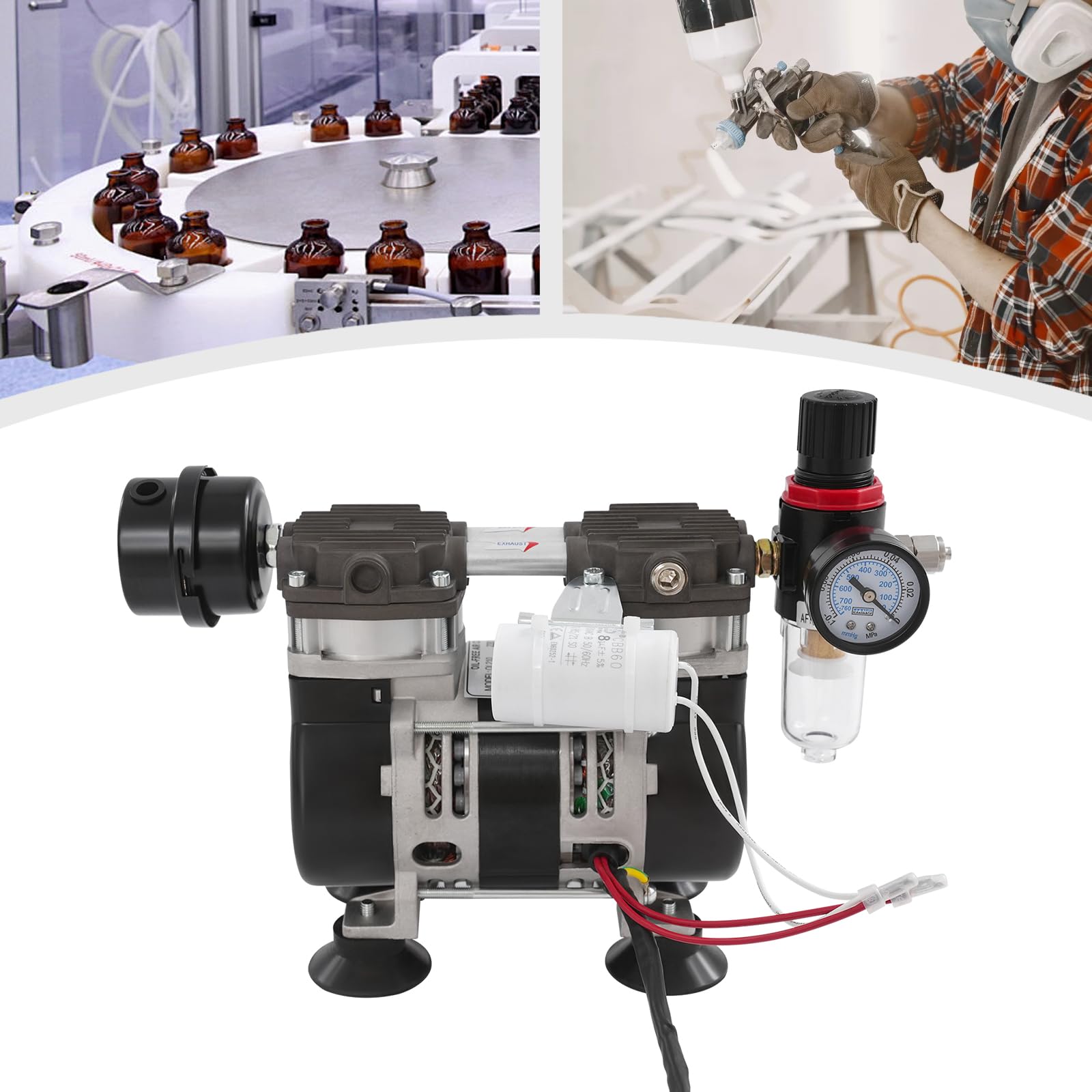 Vakuumpumpe | Unterdruckpumpe| 1400 RPM | 2,8 Bar (40PSI) | Zweiwege-Kühler | Vakuumpumpe Klimaanlage | Vacuum Pumpe für die Wartung von Klimaanlagen, Kühlschränken, Autos usw