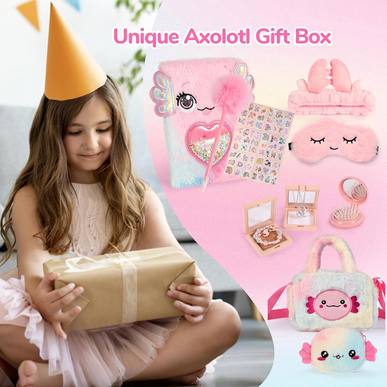 Axolotl Gift Set for Girls, Cute Axolotl-Themed Box with Secret Fluffy Diary, Axolotl Bag and More Axolotl Stuff, Axolotl Gifts Basket for Axolotl Lovers, Birthday Christmas Gifts for Girls - Image 7