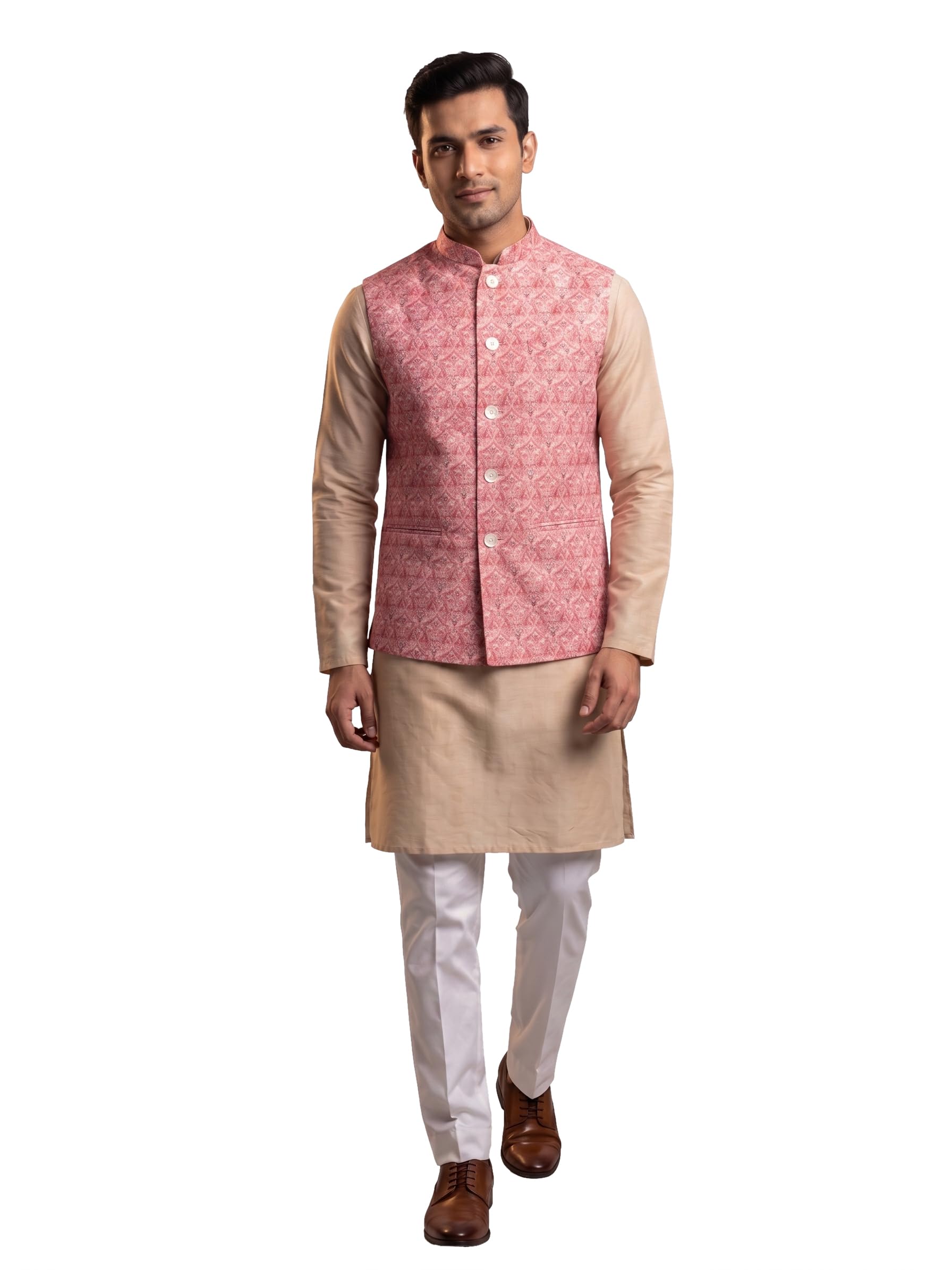 Men's Pink Printed Nehru Jacket Waistcoat-picture-35