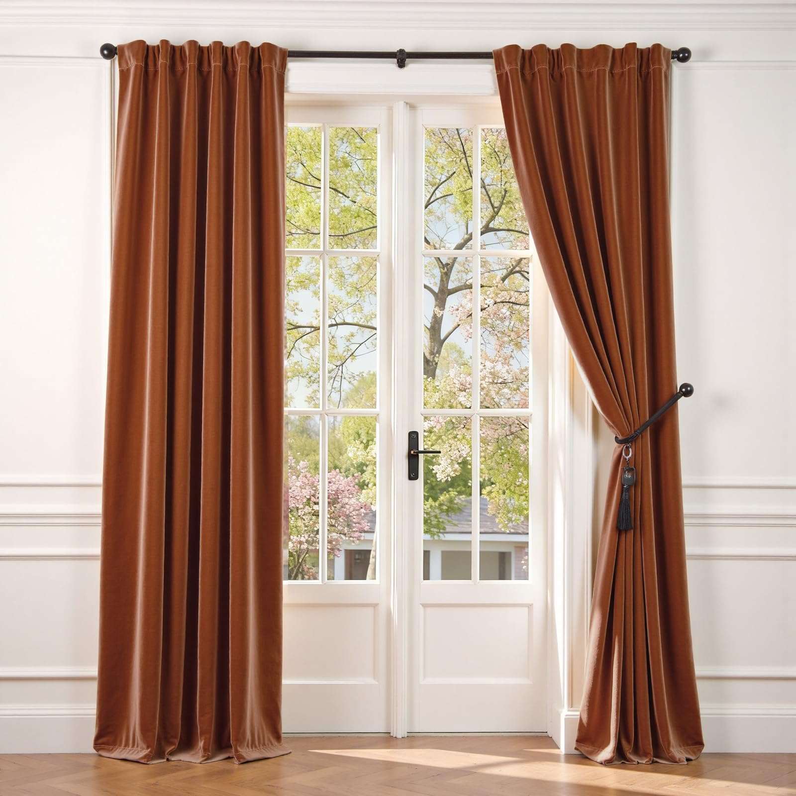 Lazzzy Velvet Blackout Curtains Thermal Insulated Room Window Drapes Super Soft Luxury Curtains for Living Room Bedroom Rod Pocket 2 Panels, Burnt