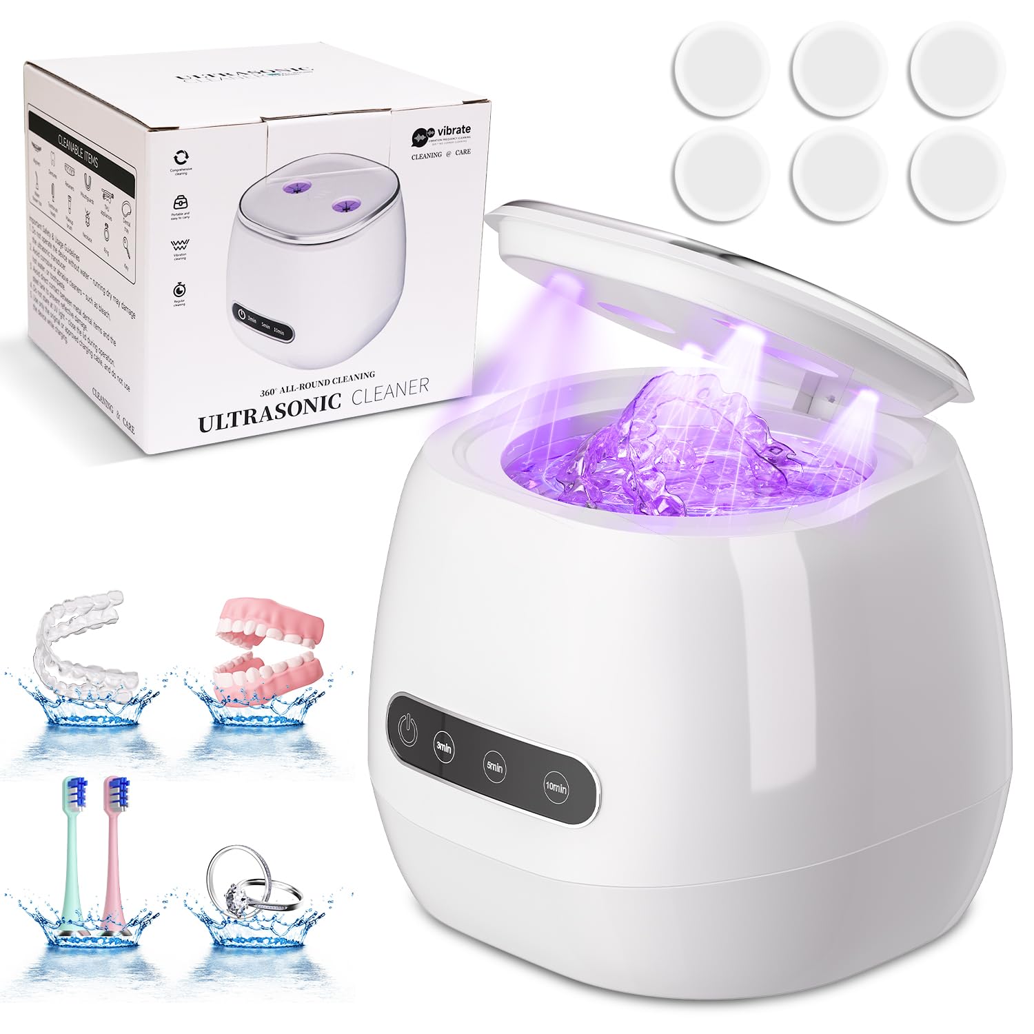 Photo 1 of SPLENPAW Ultrasonic Retainer Cleaner Machine: 45kHz (Four UV Lights) with Easy Timers & 200ML Capability - Dental Rechargeable Pod for Invisalign, Dentures, Mouth Guards, Braces, Aligners, Jewelry