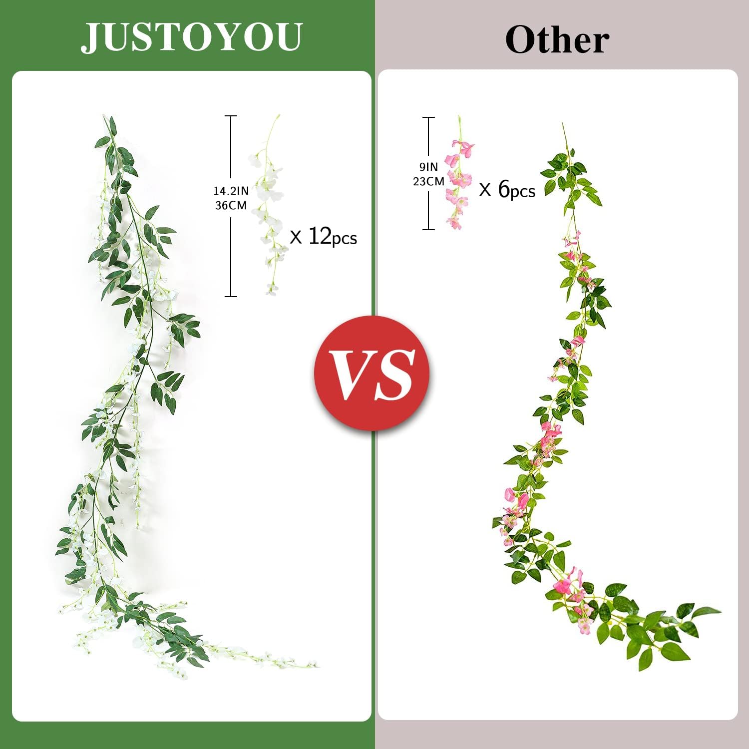 JUSTOYOU 3PCS 7FT 12 Stem Artificial Wisteria Vine Garland Fake Flower Wisteria Garlands for Outdoor Indoor Wedding Wall Badroom Decoration(White)