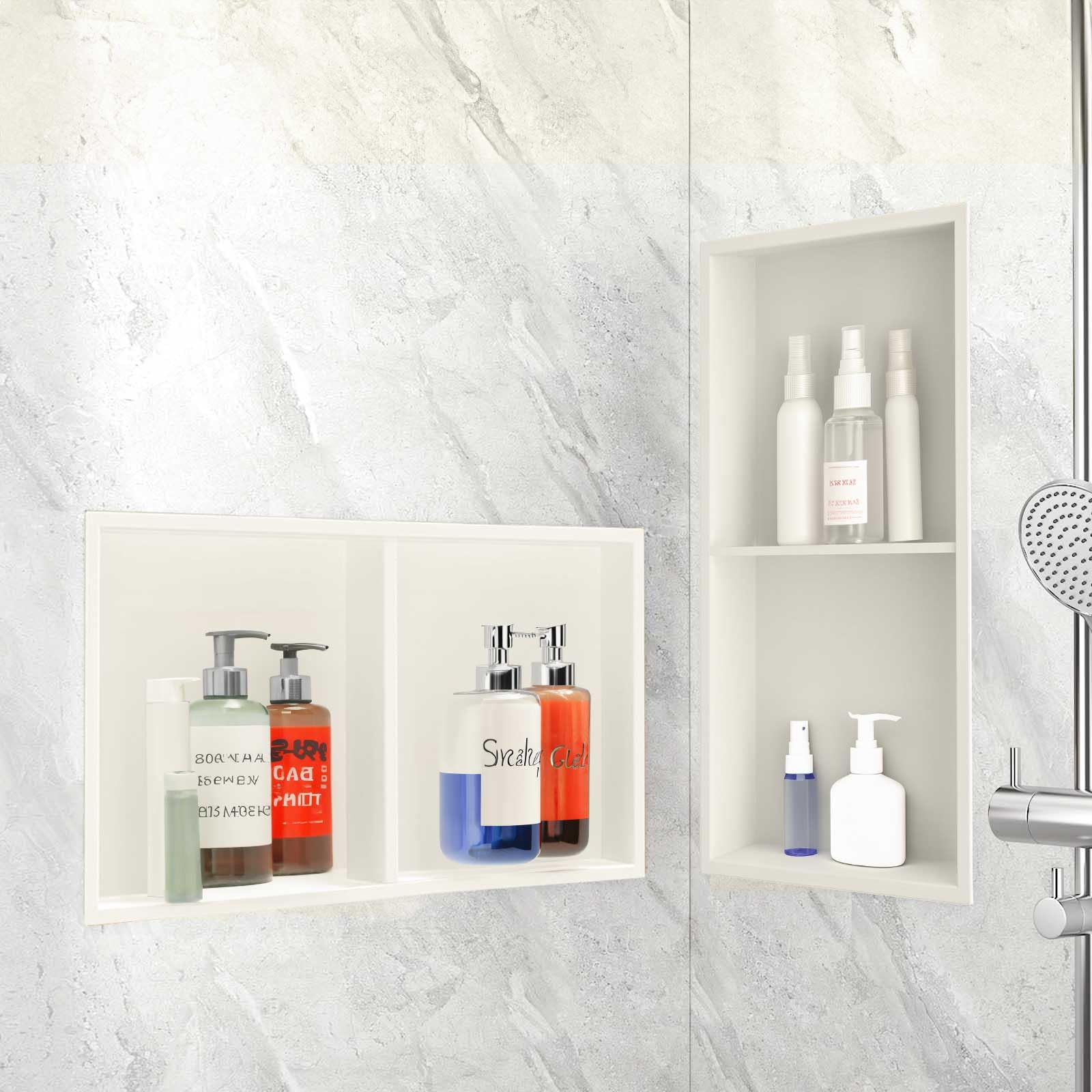 Nicchia Doccia Incasso 60x30x10cm Acciaio Inox Bianco Crema