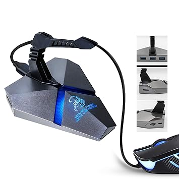 ABCOOL USB Hub 3.0 3-Port Type C Adapter MicroSD Card Reader Gaming Mouse Headset Bungee Wire Management Holder, Office Desk Cable Organizer, Windows MacOS Linux PS Supported, Colorful Backlight
