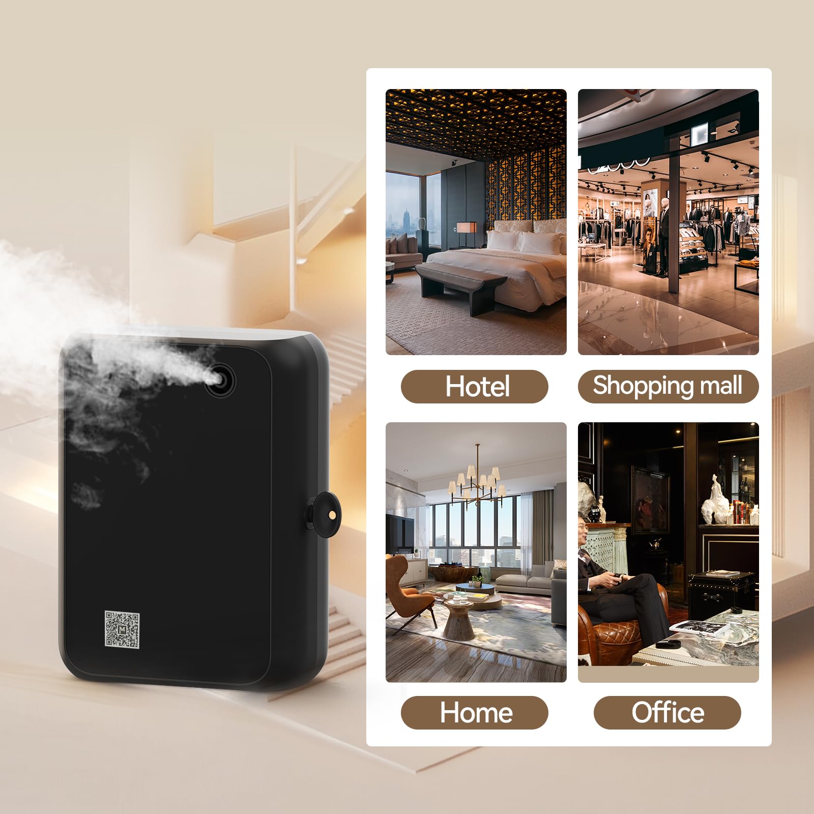 Difusor inteligente de aceites esenciales con Bluetooth, máquina de aroma sin agua para el hogar, oficina, hotel y habitación grande, función de temporizador y funcionamiento silencioso, color negro