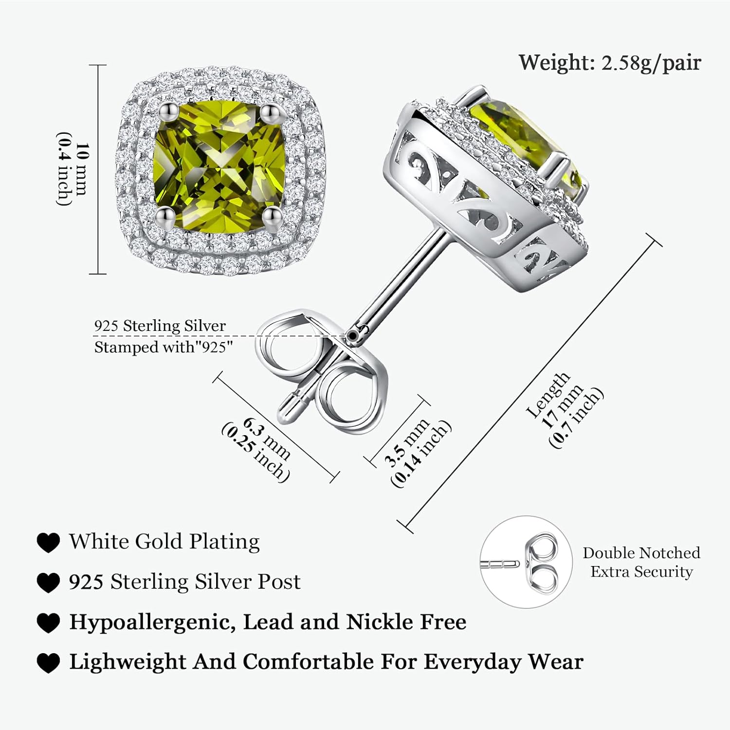 Dainty Birthstone Earrings for Women Sterling Silver Small Stud Earrings with Halo Cushion/Round Created Gemstone Earrings Birthstone Jewelry - Image 6