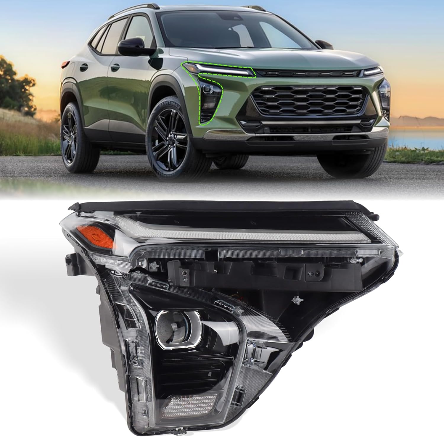 Right Passenger Side LED DRL Projector Headlight Assembly Compatible with 2024-2025 Chevrolet Trax Replace# 42876953