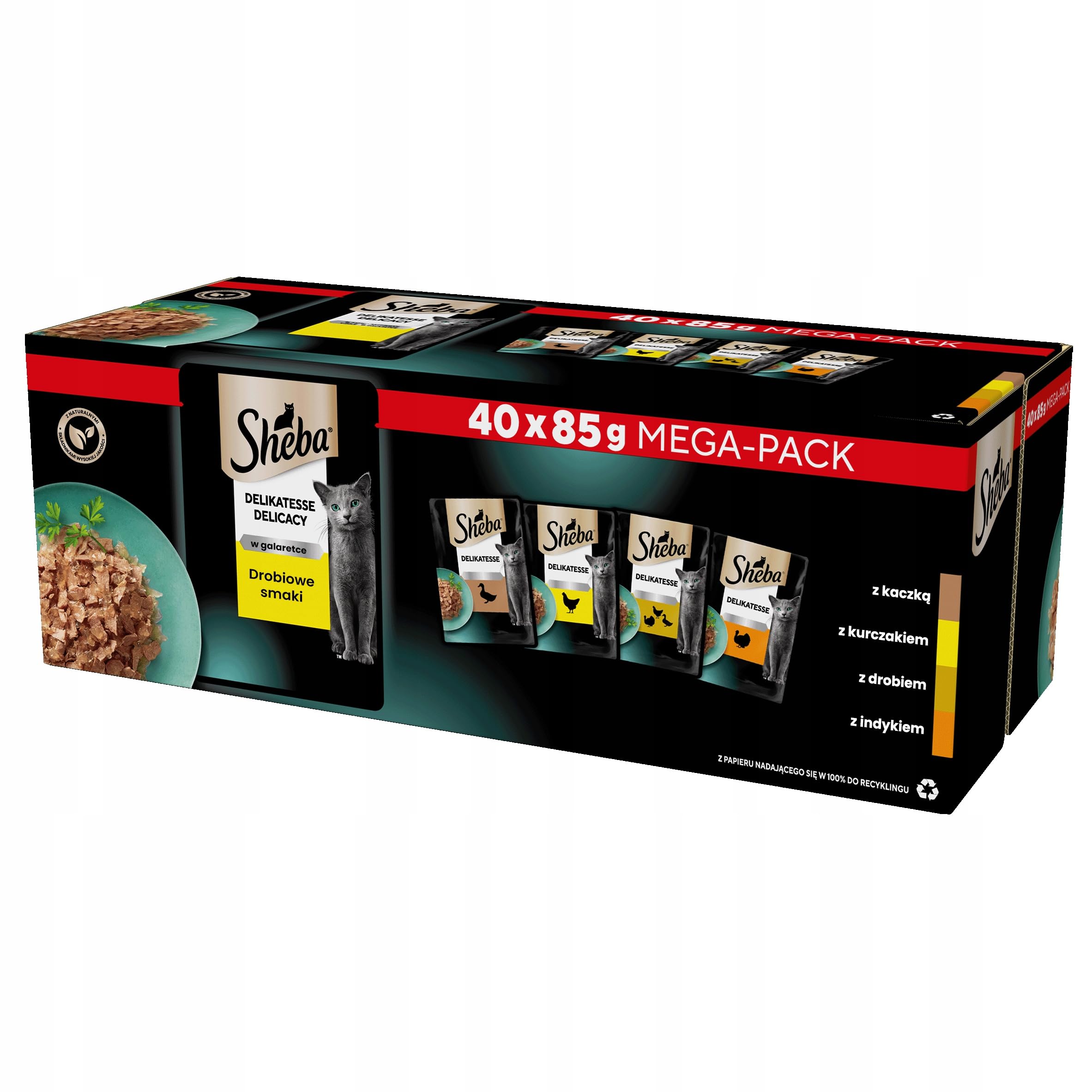 Sheba Delikatesse in Gelee Geflügel Variation Multipack 40x85g Katzennassfutter mit Ente, Huhn, Geflügel und Truthahn