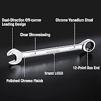 Vista 3 de WORKPRO Juego de llaves combinadas de trinquete de 7 piezas, 72 dientes, construcción Cr-V, juego combinado de llaves de trinquete con bolsa