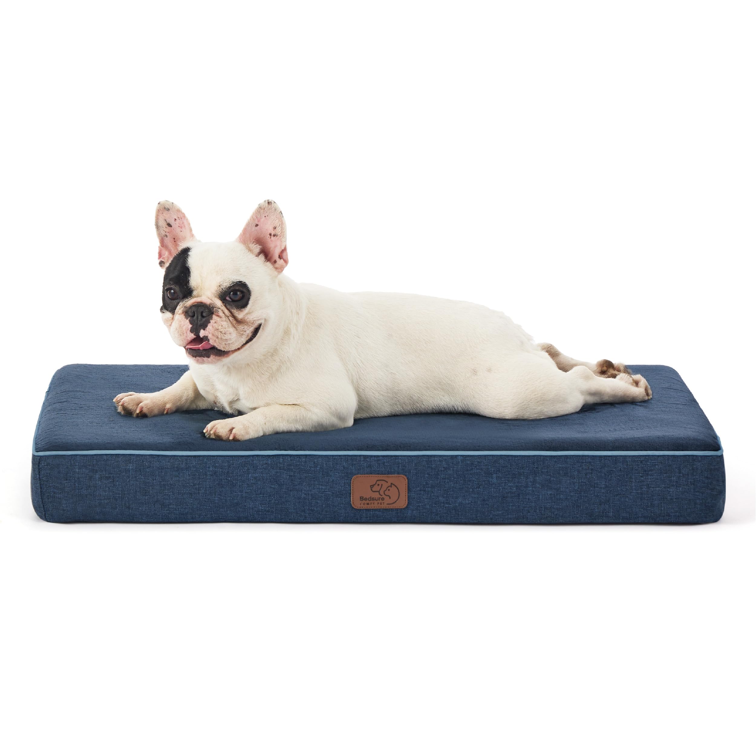 Bedsure Memory Foam Dog Bed for Medium Dogs - Orthopedic Waterproof Dog Bed for Crate with Removable Washable Cover and Nonskid Bottom - Plush Flannel Fleece Top Pet Bed, Navy