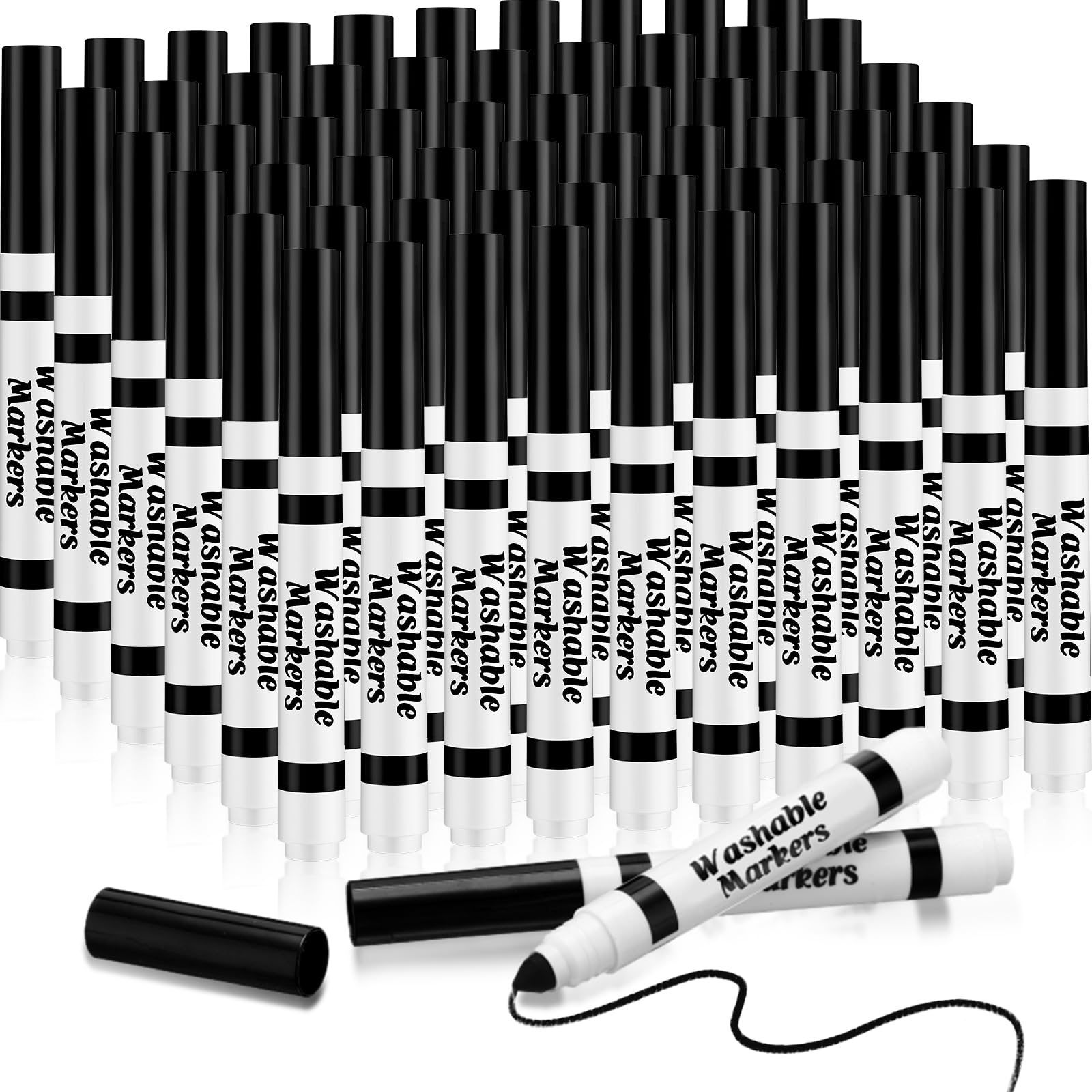 Janlaugh 60 Pcs Black Washable Markers Bulk Coloring Broad Line Markers for Kids Conical Tip Black Drawing Pens for Classroom Back to School Travel