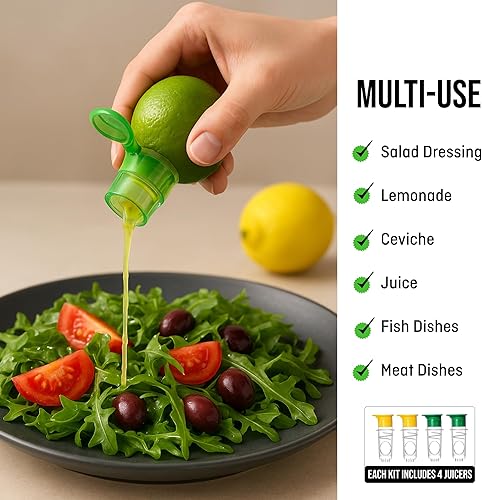 Miniatura 2 de Exprimidor manual de limón y naranja, paquete de 4 con filtro y tapa, portátil, sin BPA, fácil de limpiar, perfecto para cocina, cócteles y