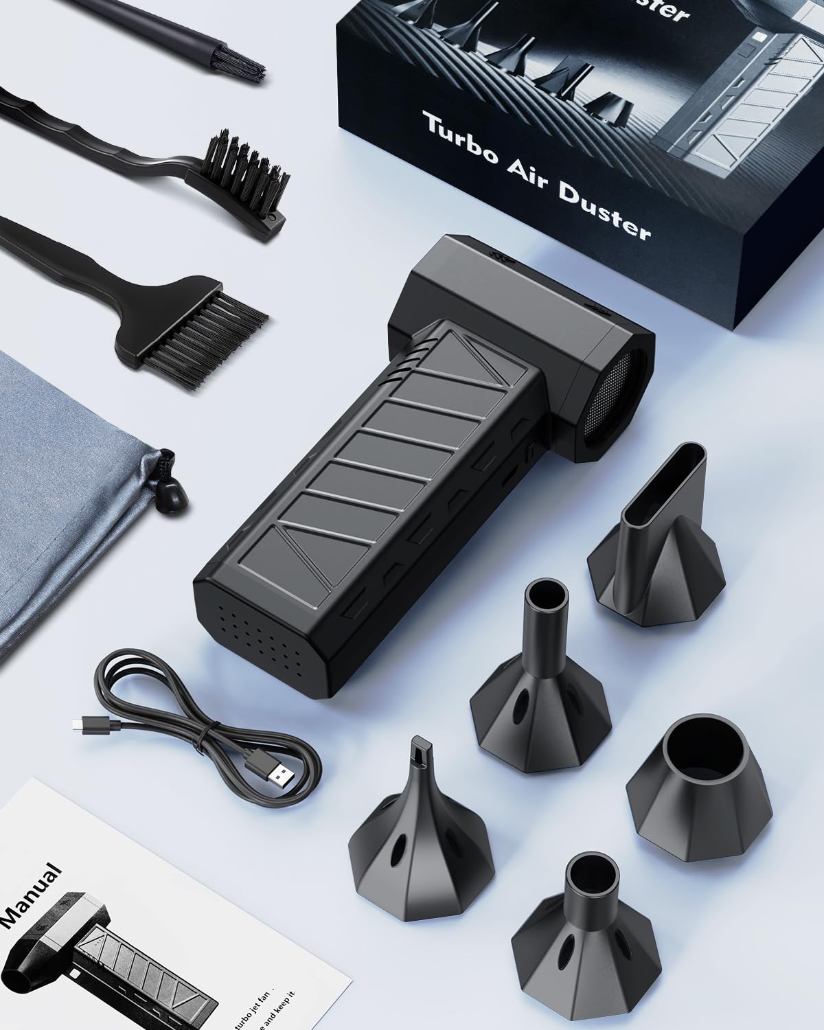 Soffiatore d'Aria Elettrico senza Spazzole 160.000 RPM, Aspiratore di Polvere Potente con 290g di Forza, Pulizia ad Alte Prestazioni per PC, Fotocamere, Tastiere e Officine Air duster