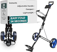 Vista 9 de SereneLife Golf Push Pull Cart – Lightweight, Foldable, Bag Holder with Adjustable Handle, Caddy Accessories, Compact Folding Golf Trolley for Travel