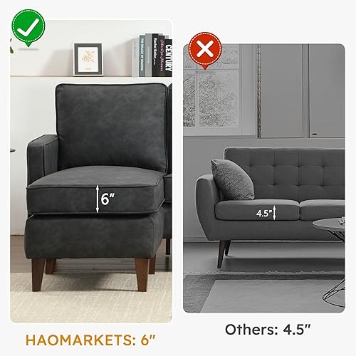 Miniatura 4 de Sofá de piel sintética en forma de L con pies de madera maciza, sofá de 3 plazas con diván reversible para apartamento, sofás seccionales para sala