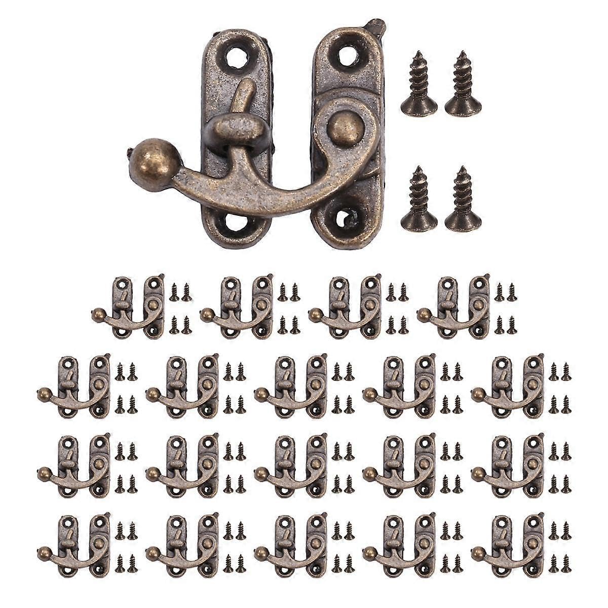 Joyhappst Image Color 20Pcs Bronze Tone Antique Right Latch Hook Hasp Horn Lock Wood Jewelry Box Latch Hook Clasp