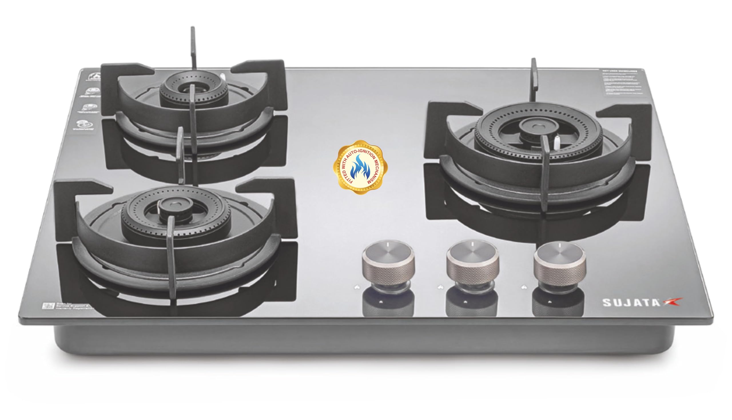 Sujata 3 Burner Gas Stove - Auto Ignition, Glass Top -1