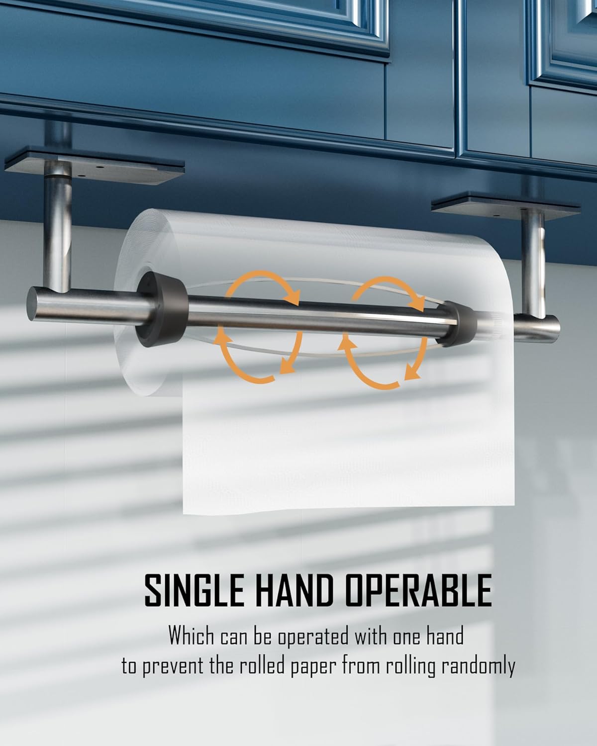 Paper Towel Holder Under Cabinet, Single Hand Operable Easy Tear Wall Mount with Damping Effect, Self-Adhesive or Drilled for Kitchen Bathroom (Sliver)
