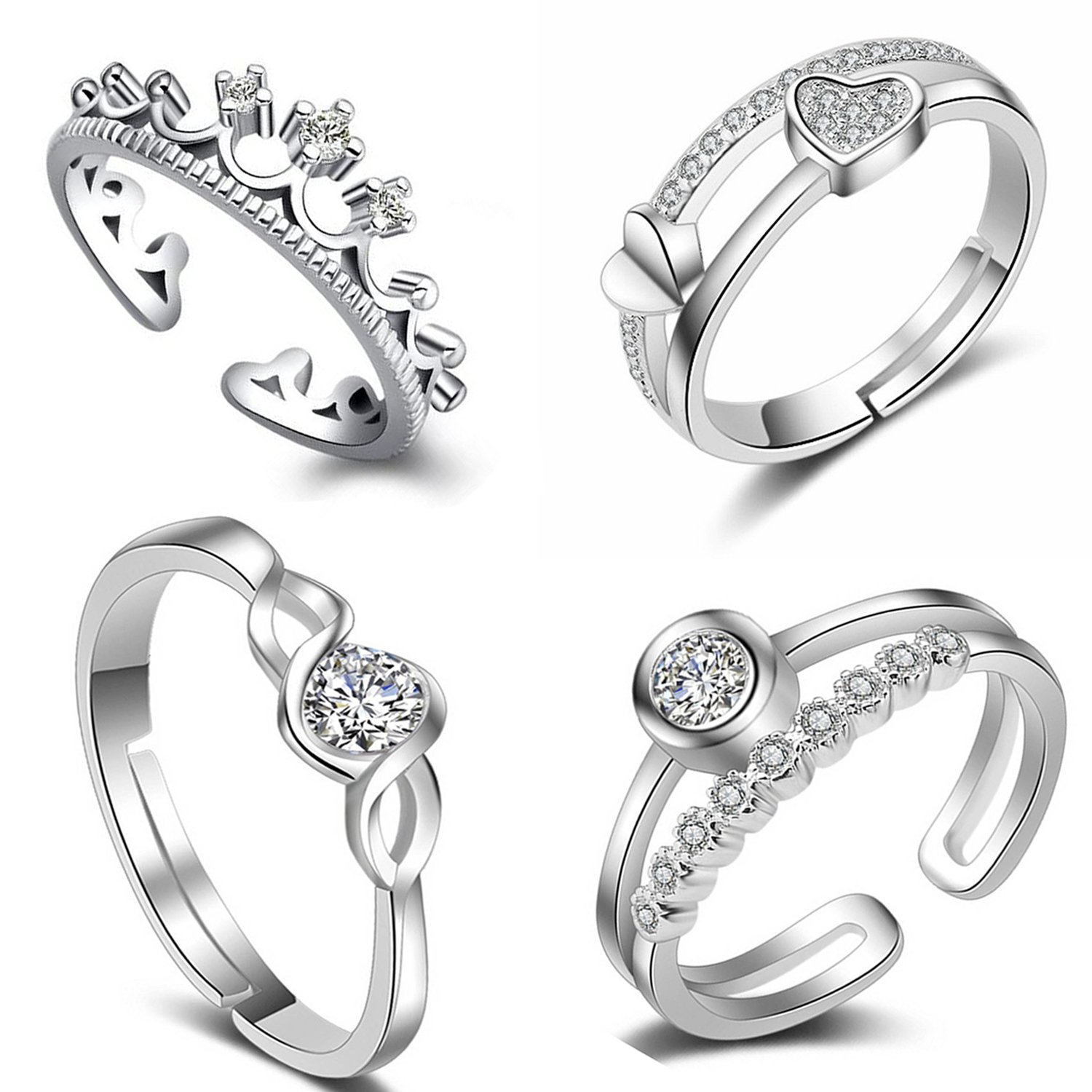 Om Jewells Combo Of 4 Cz White Stones Alloy Jewellery Finger Rings for Women (B07DW55YNM) Amazon Price History, Amazon Price Tracker