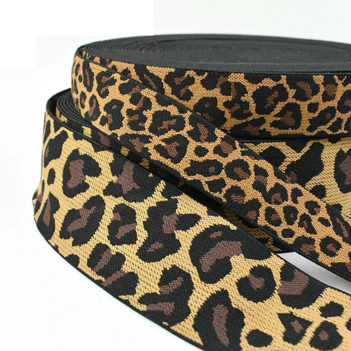 elastyczna taśma krawiecka, Gumka żakardowa do szycia wielokolorowa 15-50mm 2-200 metrów DIY(KY895-Leopard 20mm,200Meters)