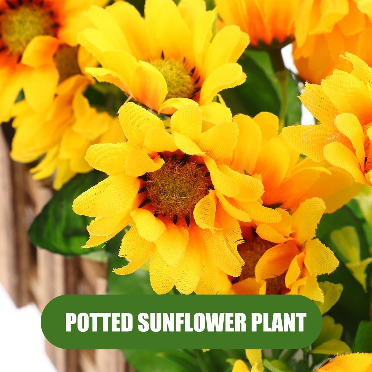 Yardwe Artificial Sunflower Plant with Picket Fence Pot 11.81In - Fake Sunflower Decoration for Home Office Classroom Corner Indoor Faux Flower Plant with Fence