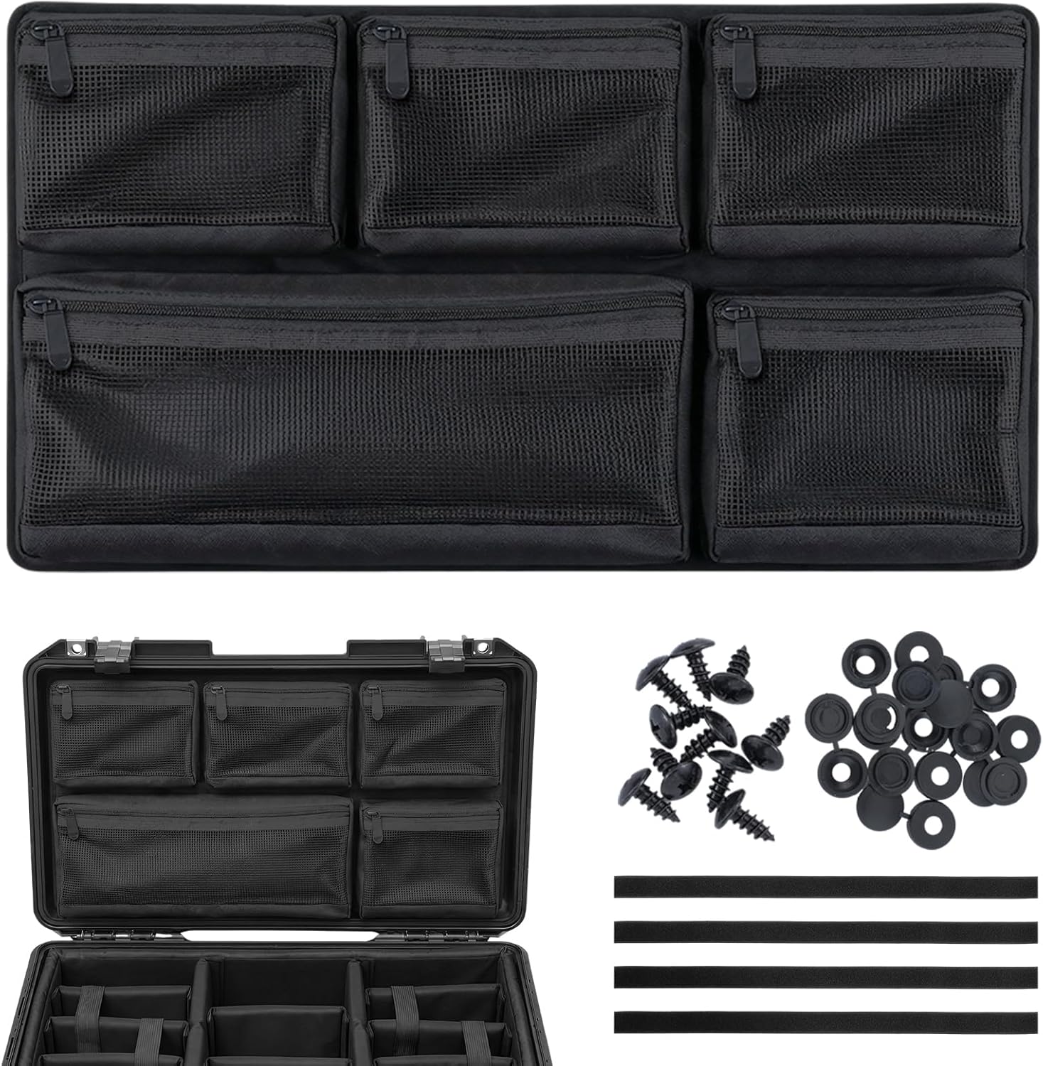 Thinkday Mesh Lid Organizer Compatible with 5800 Cases Include 7 Nylon Removable Pockets 1 Hook and Loop Strap and 6 Screws Fits Camera Case, Diving Dry Boxes, Hard Cases & Toolboxes