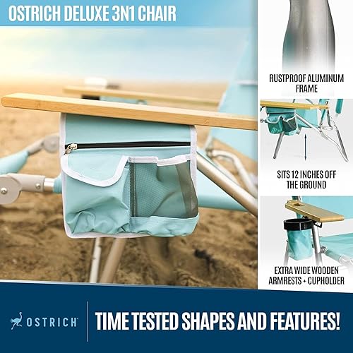 Miniatura 7 de Ostrich - Silla reclinable de aluminio Ostrich Deluxe 3 en 1, reposera portátil con reposapiés acolchado y cojín extraíble, con orificio para el