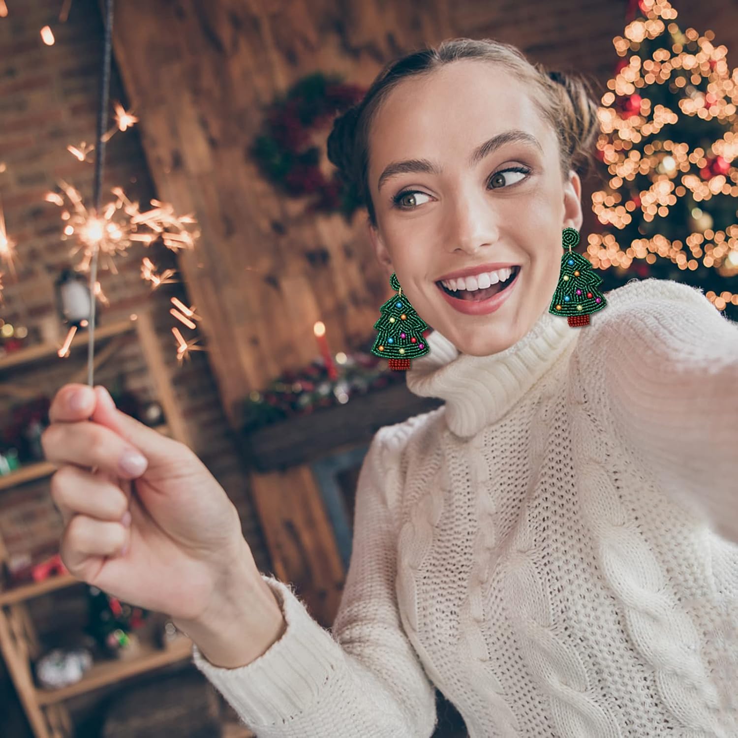 Christmas Gifts Statement Beaded Earrings Snowman Cactus Drop Earrings Christmas Dangle Earrings For Women - Image 4