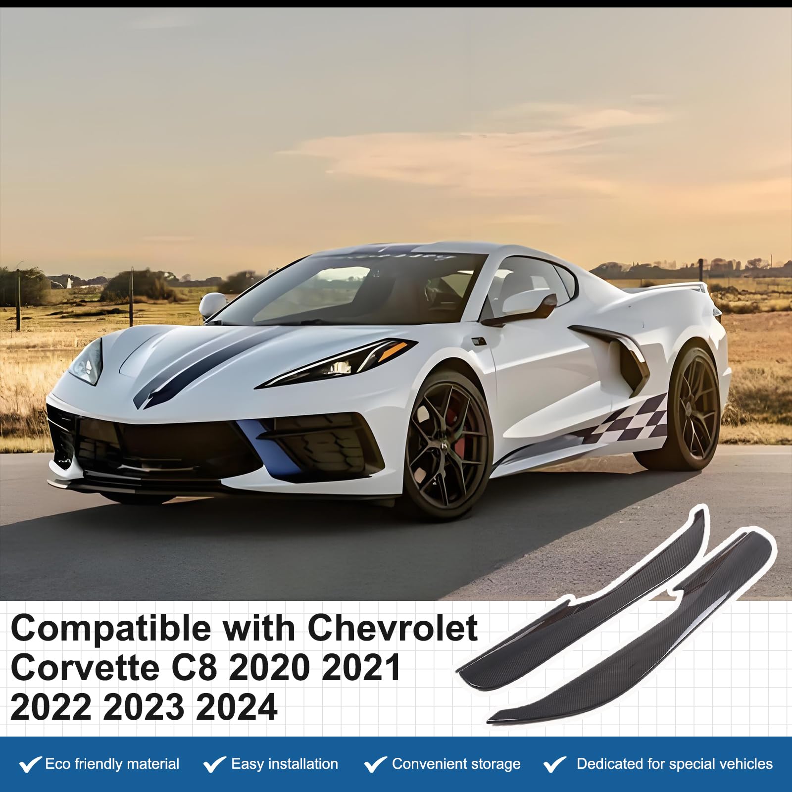 Car Door Anti Kick Cover Compatible with Chevrolet Corvette C8 2020-2024 Carbon Fiber Door Guard Side Edge Protector — view 6