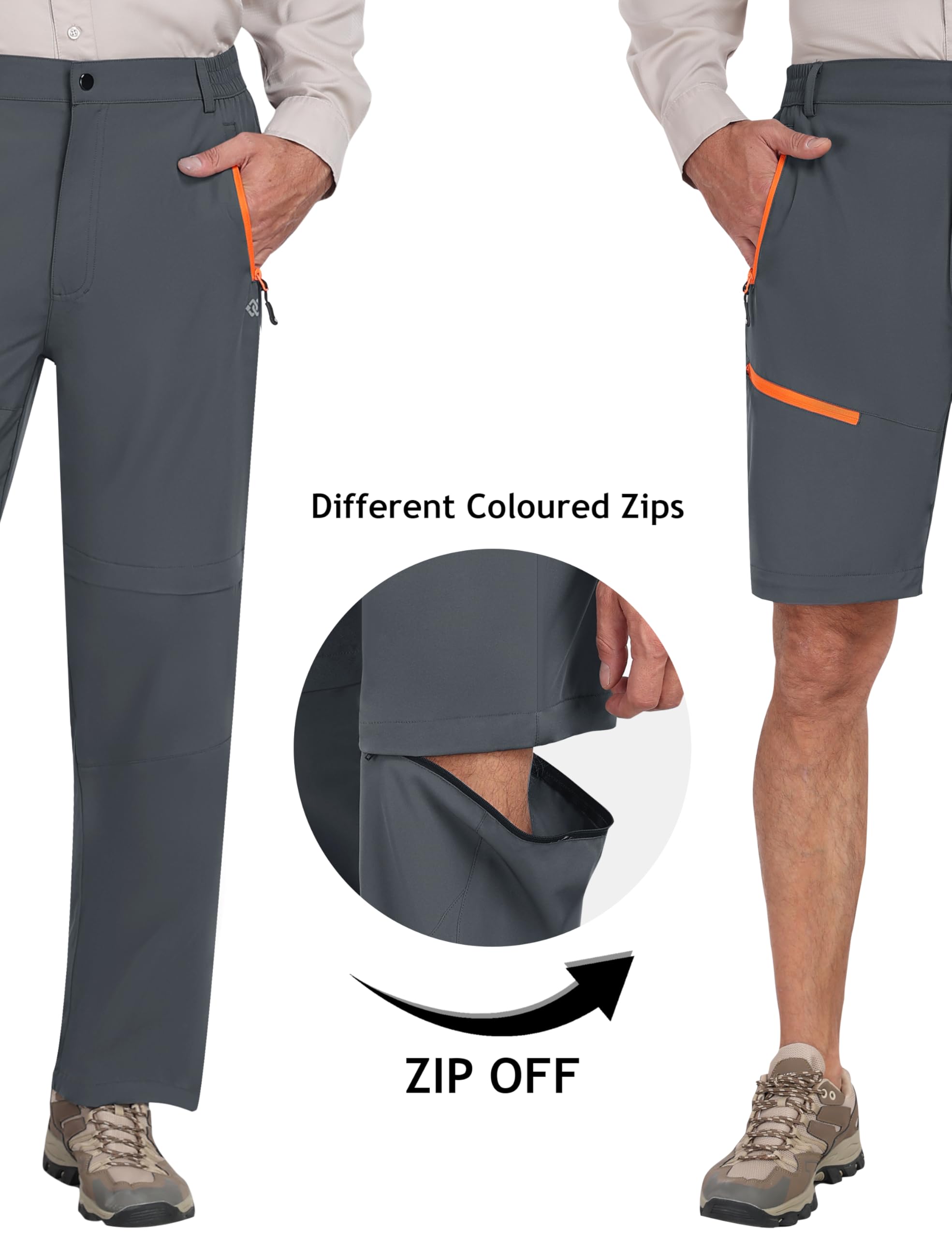 MoFiz Pantaloni da trekking da uomo resistenti all'acqua ad asciugatura rapida leggeri pantaloni della tuta da esterno convertibili con zip pantaloncini 5 tasche con zip