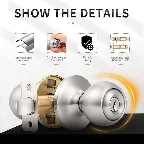 Miniatura 2 de Probrico - Pomos de entrada con llave de níquel satinado, Plateado