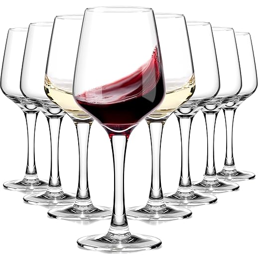 OJA Wine Glasses Set of 8, 12oz Red or White Wine Glasses, Thick, Clear, Long Stem Wine Glasses, Perfect for Party, Home, Restaurant, Bars, Wedding, Dishwasher Safe