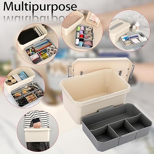 Miniatura 5 de BTSKY Caja de almacenamiento de plástico y caja de transporte, caja de herramientas portátil multiusos de plástico, organizador de caja de costura