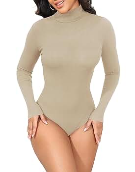 GEMBERA Womens Stretchy Long Sleeve Turtleneck Ribbed Knit